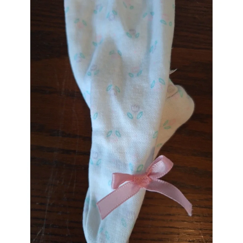 Baby Girls White Floral Footed Sleeper Ruffle Collar Pink Bows One Piece Pajamas